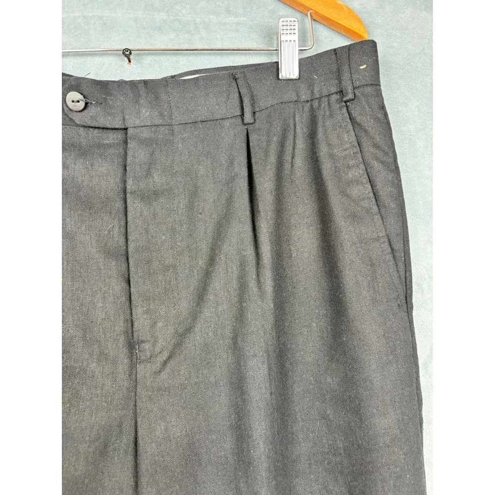 The Linen Connection Henri Valdise Mens Black 100% Linen Pleated Cuffed Pants 36